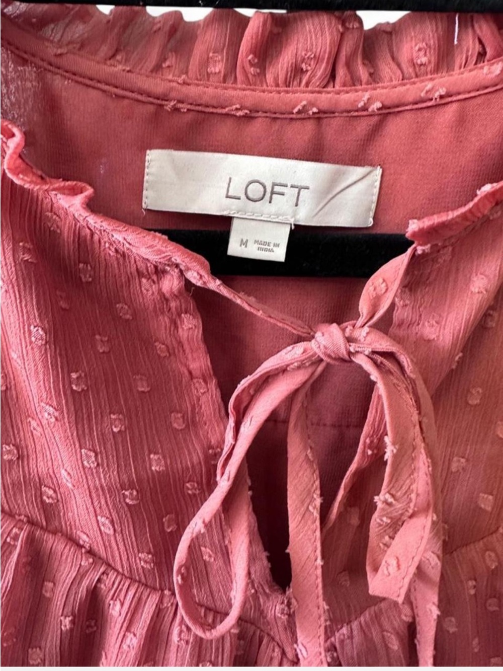 LOFT Pink Ruffle Textured Blouse - Size M - Picture 3 of 4